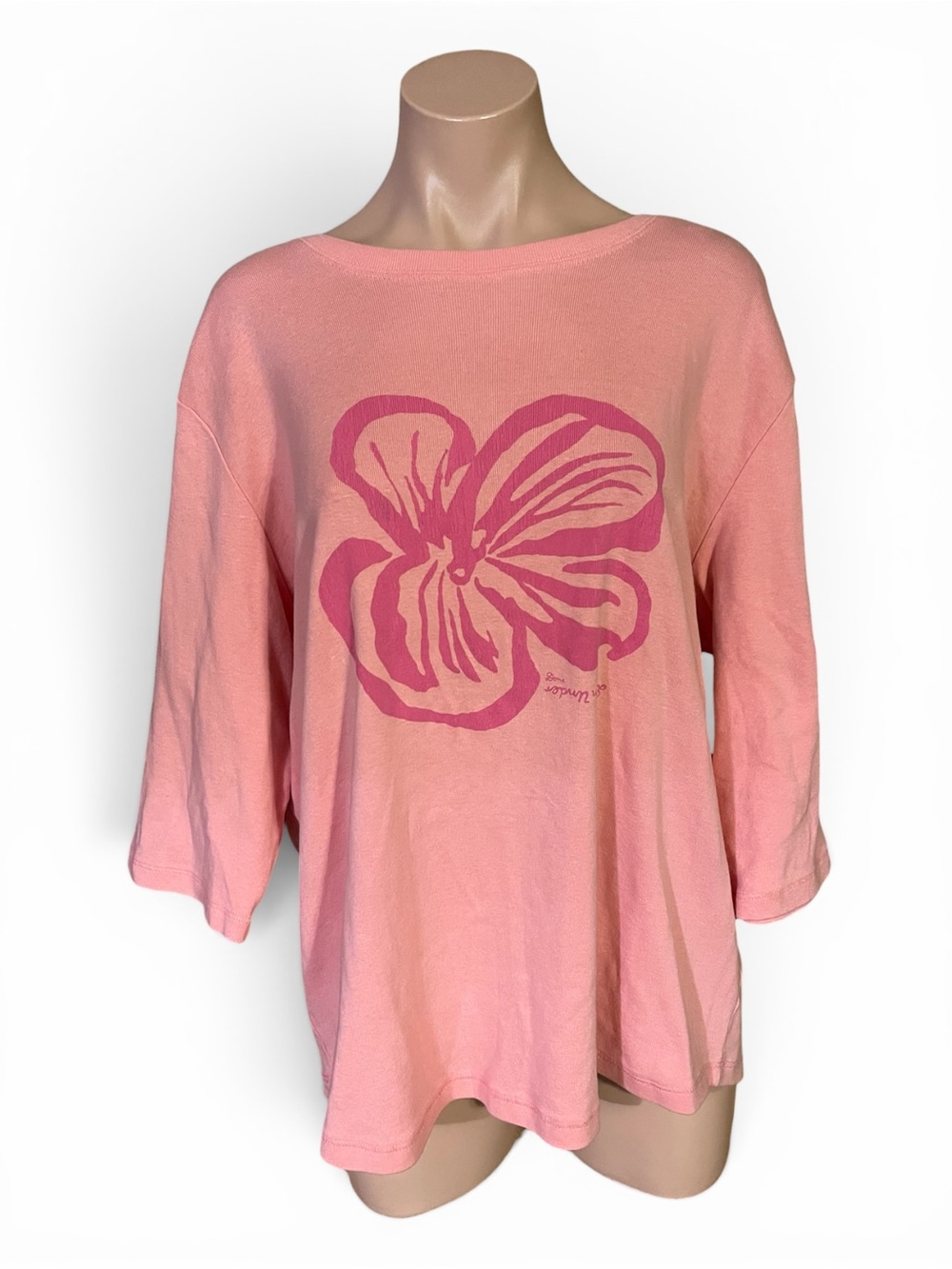 Done Down Under XL Pink Floral Graphic Sweatshirt 3/4 Sleeve Boat Neck Pullover